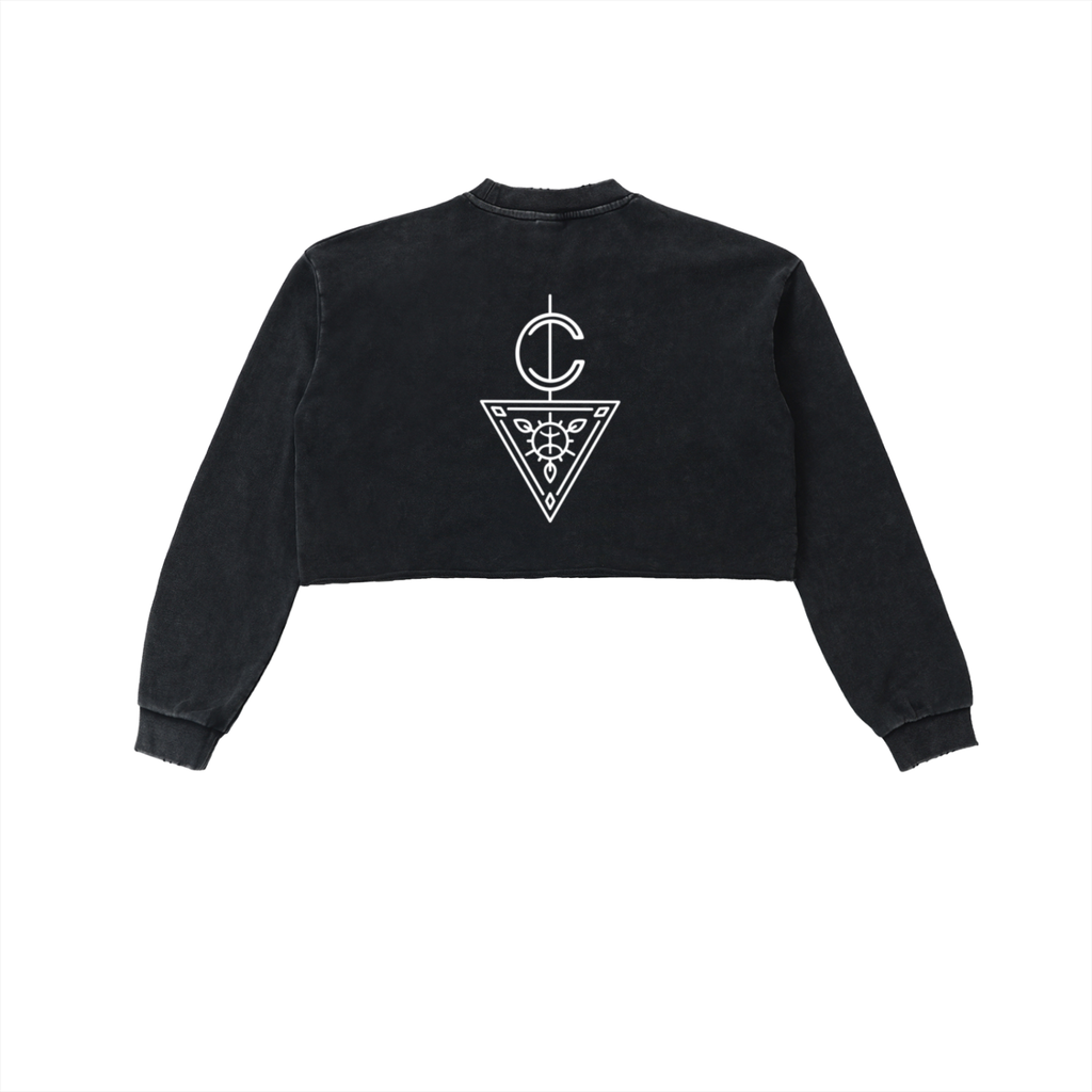 Signature Branded Women's Snow Washed Raw Edge Cropped Sweatshirt