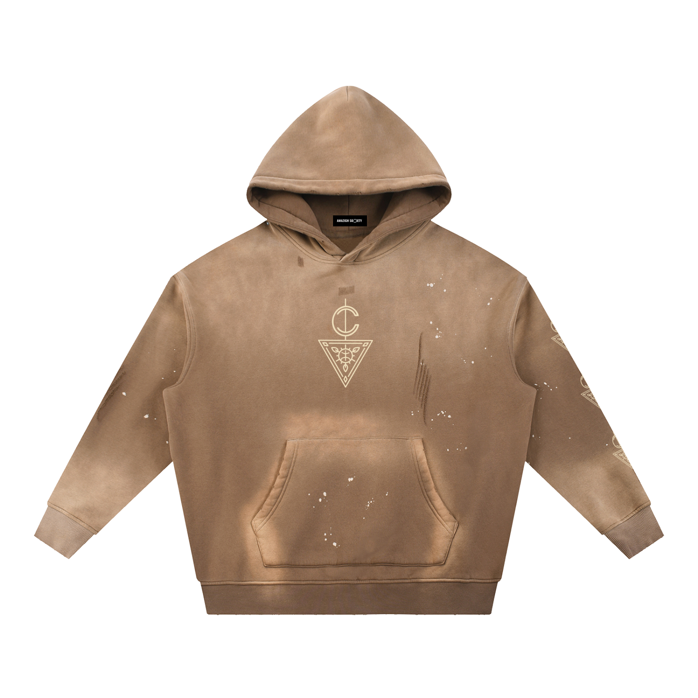 Vintage Washed Frayed Branded Fleece Hoodie