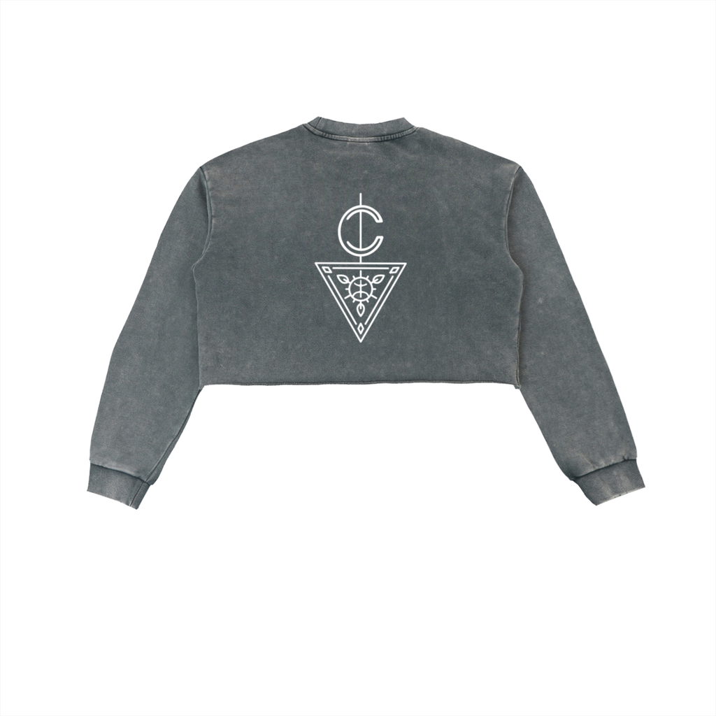 Signature Branded Women's Snow Washed Raw Edge Cropped Sweatshirt