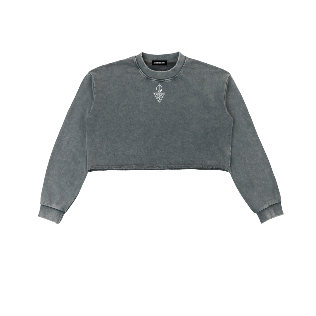 Signature Branded Women's Snow Washed Raw Edge Cropped Sweatshirt