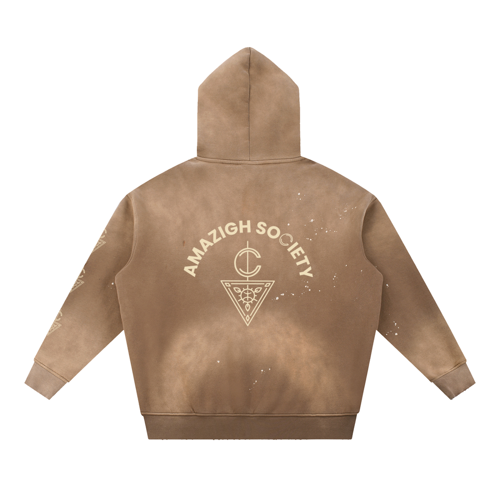 Vintage Washed Frayed Branded Fleece Hoodie