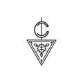 Black symbol with a triangle and circular design on a white background